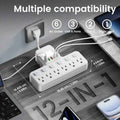 12-in-1 Adjustable Desk Lamp Power Strip – 6 AC Outlets, 3 USB-A & 2 Type-C Ports, Surge Protection