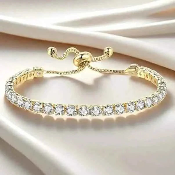 Copper Base with Plated Finish Synthetic Cubic Zirconia Inlay Adjustable Tennis Bracelet for Women