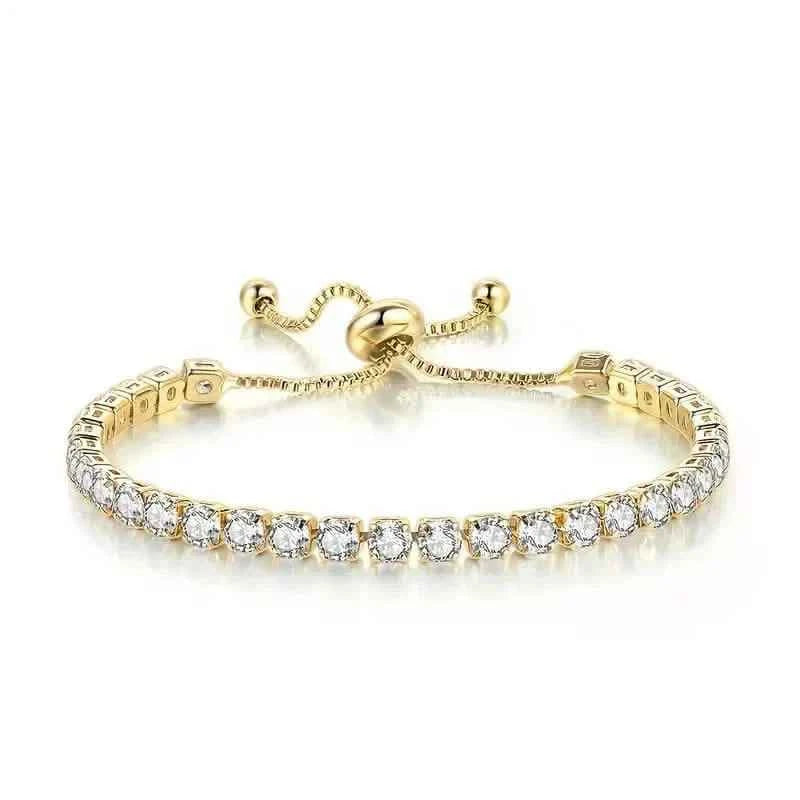 Copper Base with Plated Finish Synthetic Cubic Zirconia Inlay Adjustable Tennis Bracelet for Women