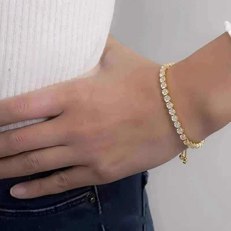Copper Base with Plated Finish Synthetic Cubic Zirconia Inlay Adjustable Tennis Bracelet for Women
