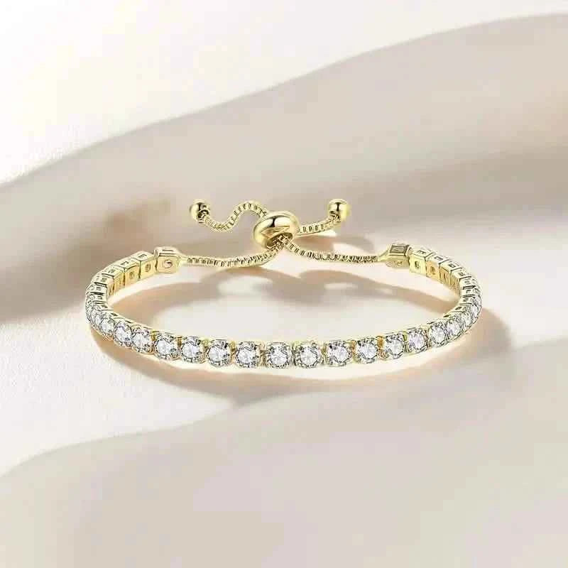 Copper Base with Plated Finish Synthetic Cubic Zirconia Inlay Adjustable Tennis Bracelet for Women
