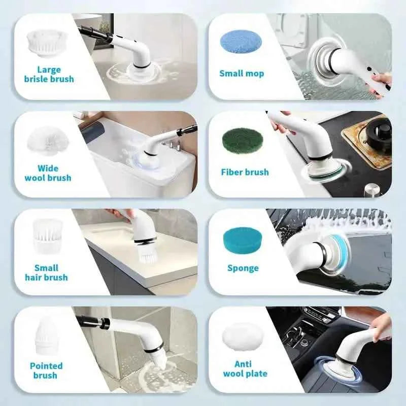 Cordless Power Spinning Cleaner Brush - 8 Replaceable Brush Heads