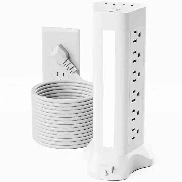 22-in-1 Power Strip Tower with 4 USB Ports & 9 AC Outlets, 10ft Extension Cable, 3-Color Night Light