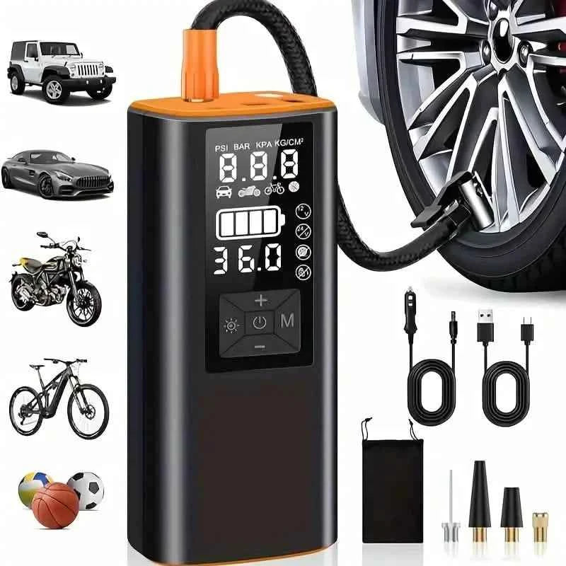 Portable Tire Inflator Air Compressor – 150 PSI Digital Air Pump with Light for Car, Bike & Motorcycle
