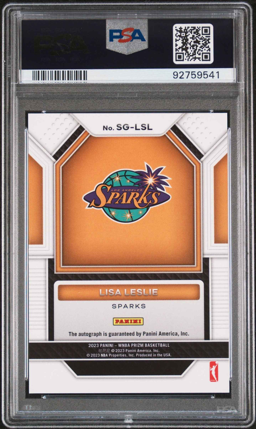 Graded 2023 Panini Prizm WNBA Lisa Leslie #SGLSL Signature Basketball Card PSA 10 Gem Mint