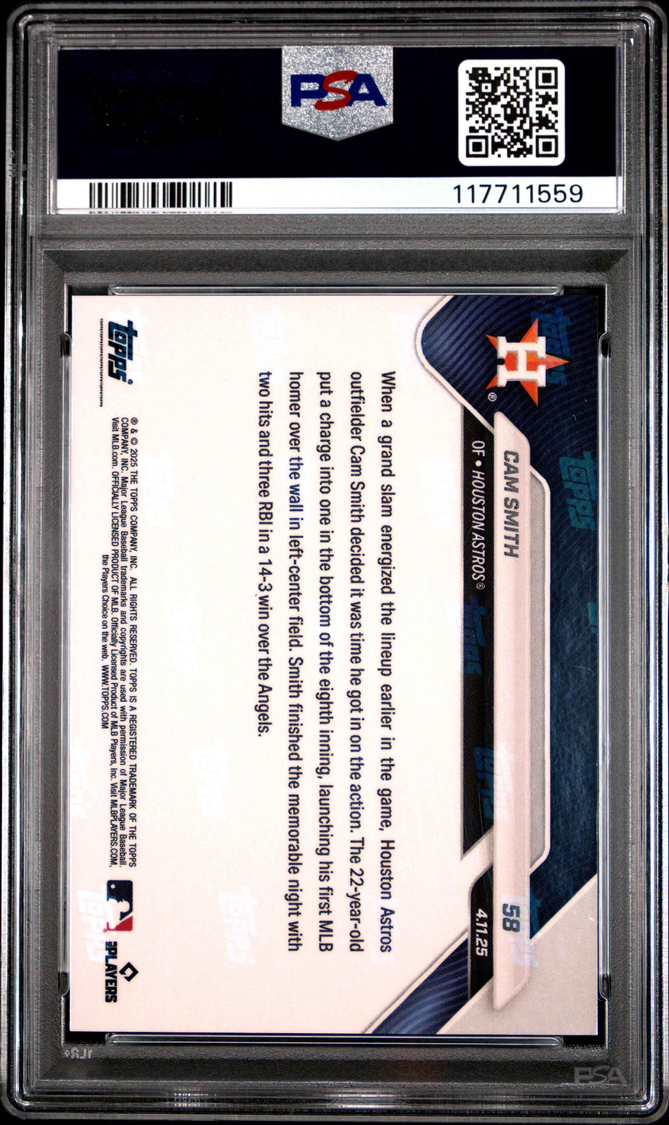 Graded 2025 Topps Now Cam Smith #58 Red Foil /5 Rookie RC Baseball Card PSA 10 Gem Mint