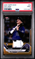 Graded 2025 Topps Now Zac Veen #52 Gold Foil /50 Rookie RC Baseball Card PSA 9 Mint