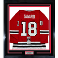 Framed Autographed/Signed Denis Savard HOF 2002 35x39 Chicago Red Hockey Jersey JSA COA