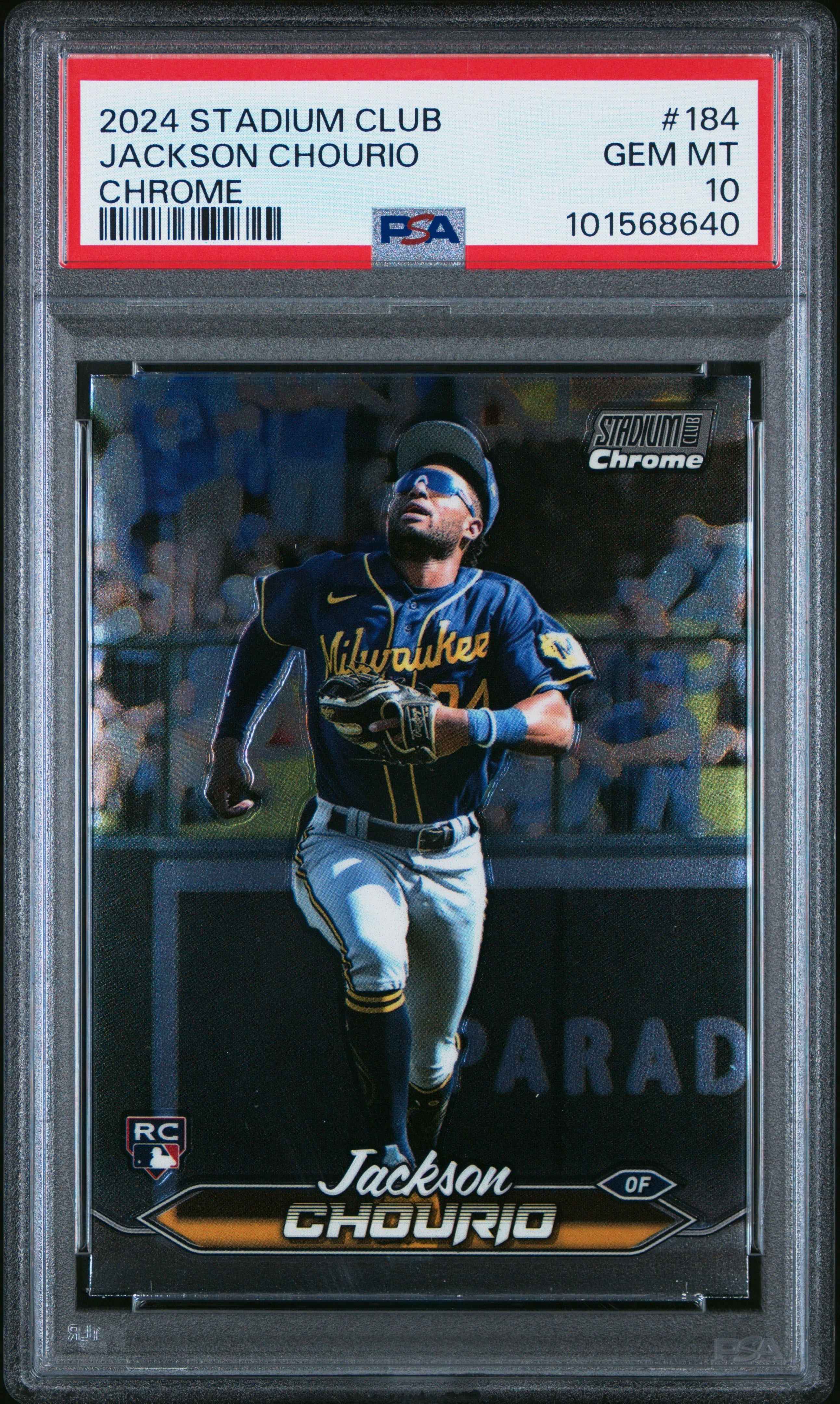 Graded 2024 Topps Stadium Club Jackson Chourio #184 Chrome Rookie RC Baseball Card PSA 10 Gem Mint