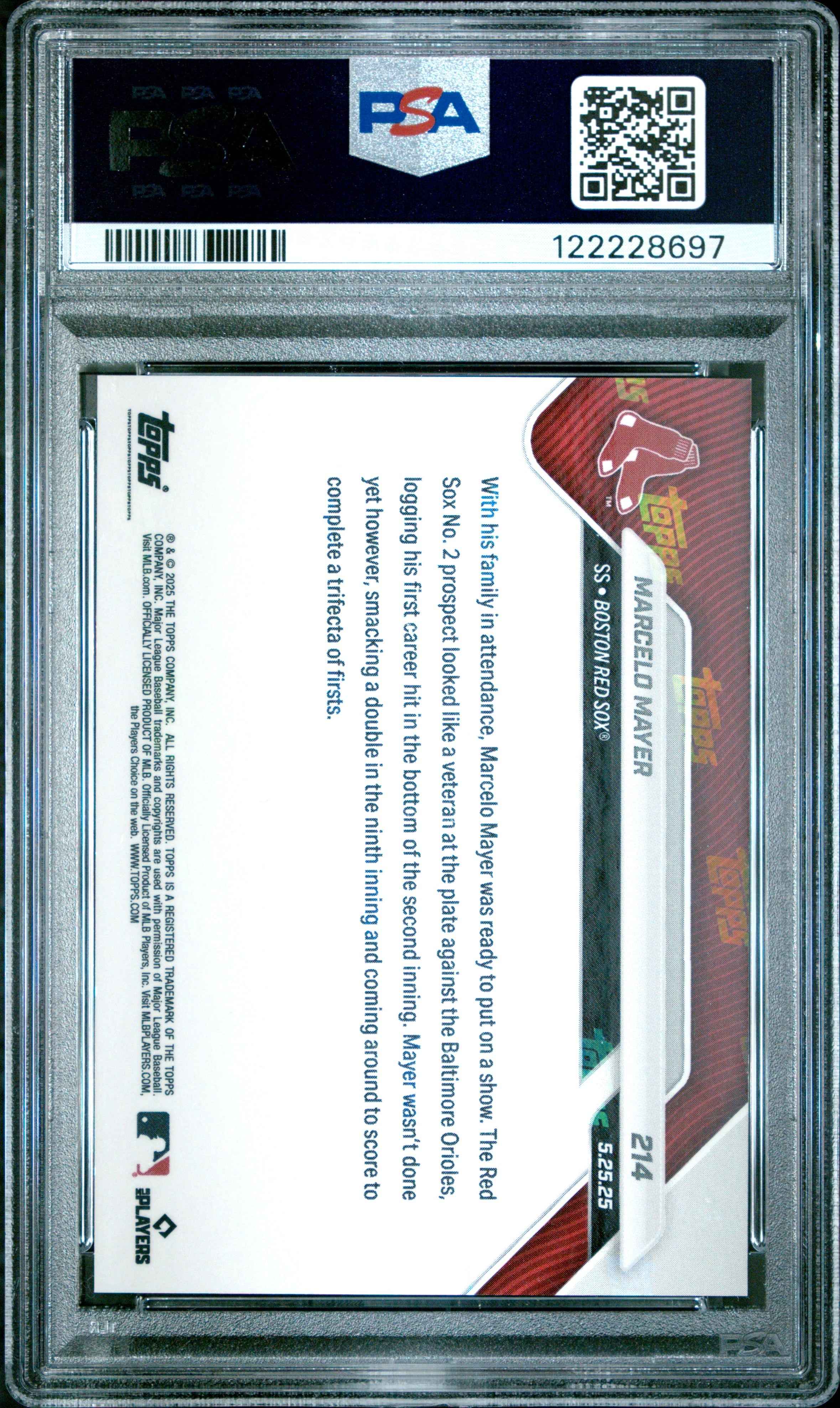 Graded 2025 Topps Now Marcelo Mayer #214 Orange Foil /25 Rookie RC Baseball Card PSA 9 Mint