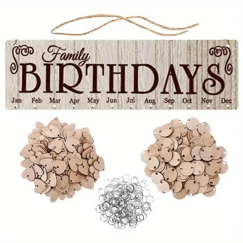 DIY Wooden Family Birthday Board Hanging Sign Pendant