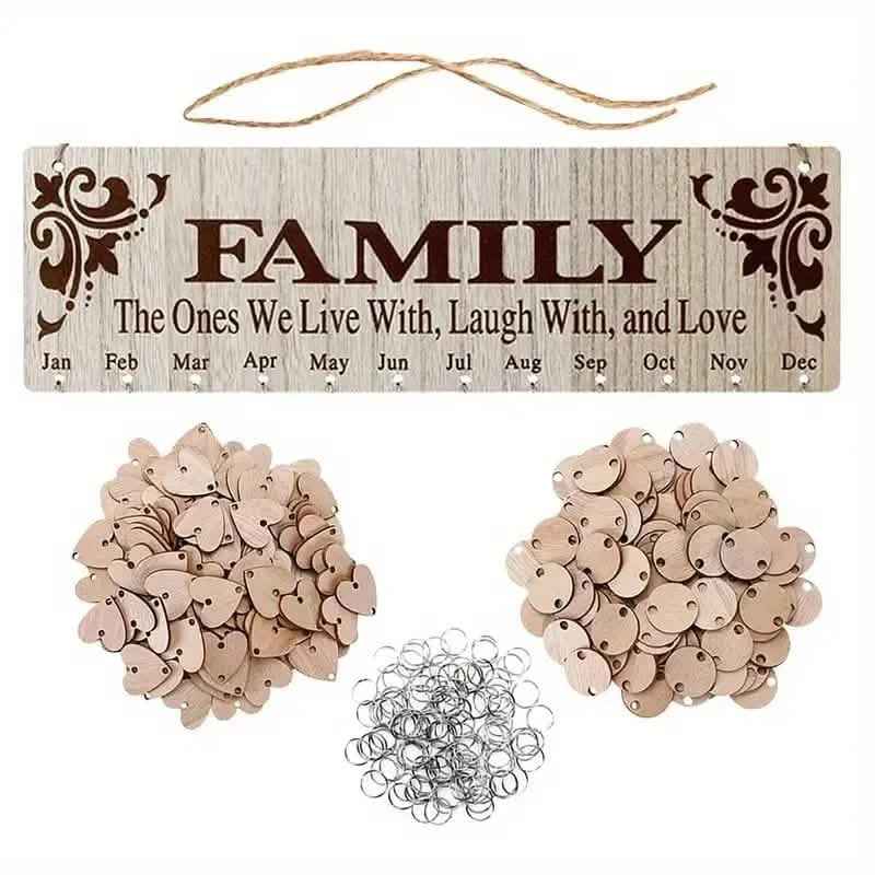 DIY Wooden Family Birthday Board Hanging Sign Pendant