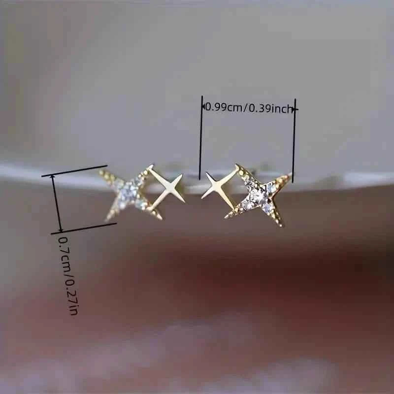 Double Star Design Stud Earrings Inlaid Zirconia