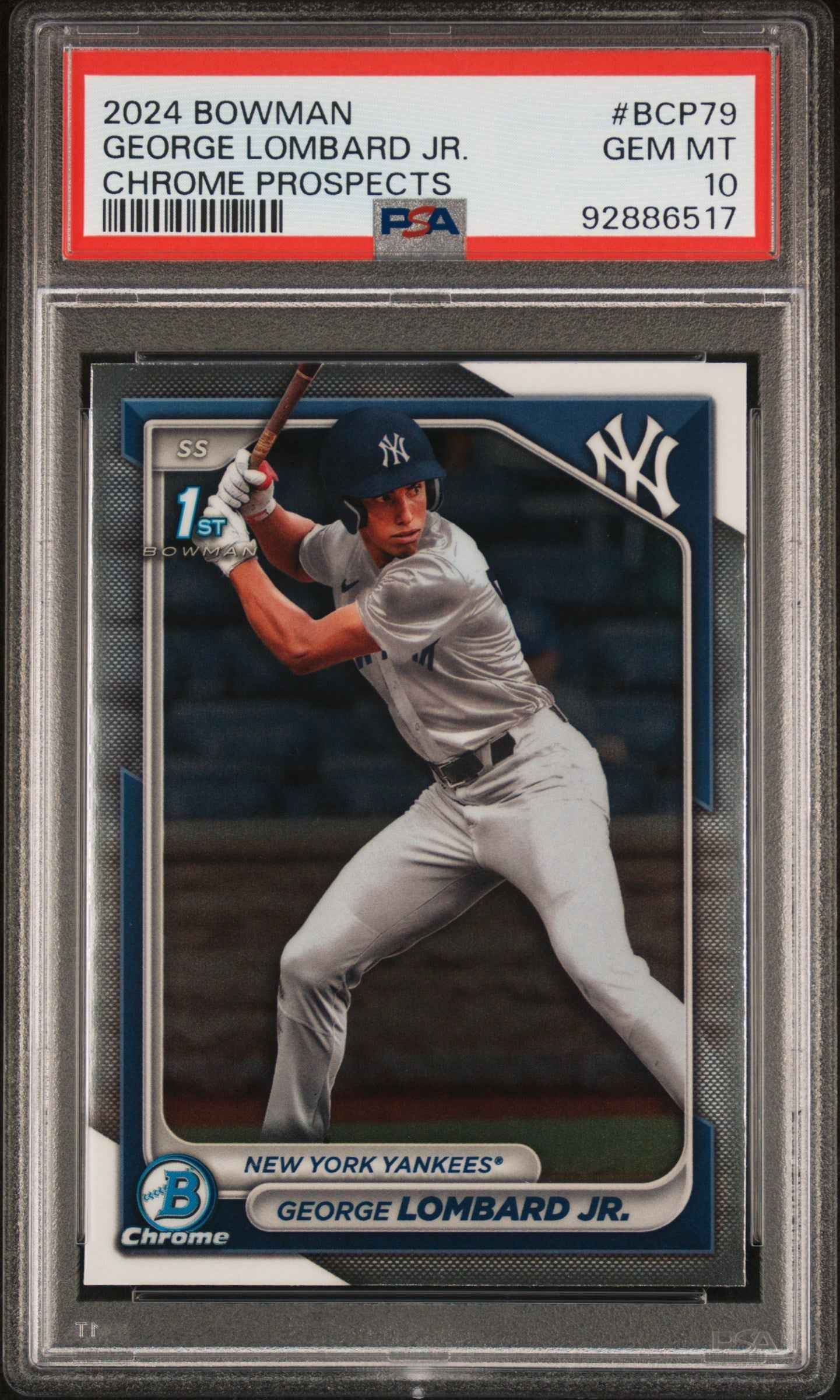 Graded 2024 Topps Bowman George Lombard Jr #BCP79 Chrome Prospects Rookie RC Baseball Card PSA 10 Gem Mint
