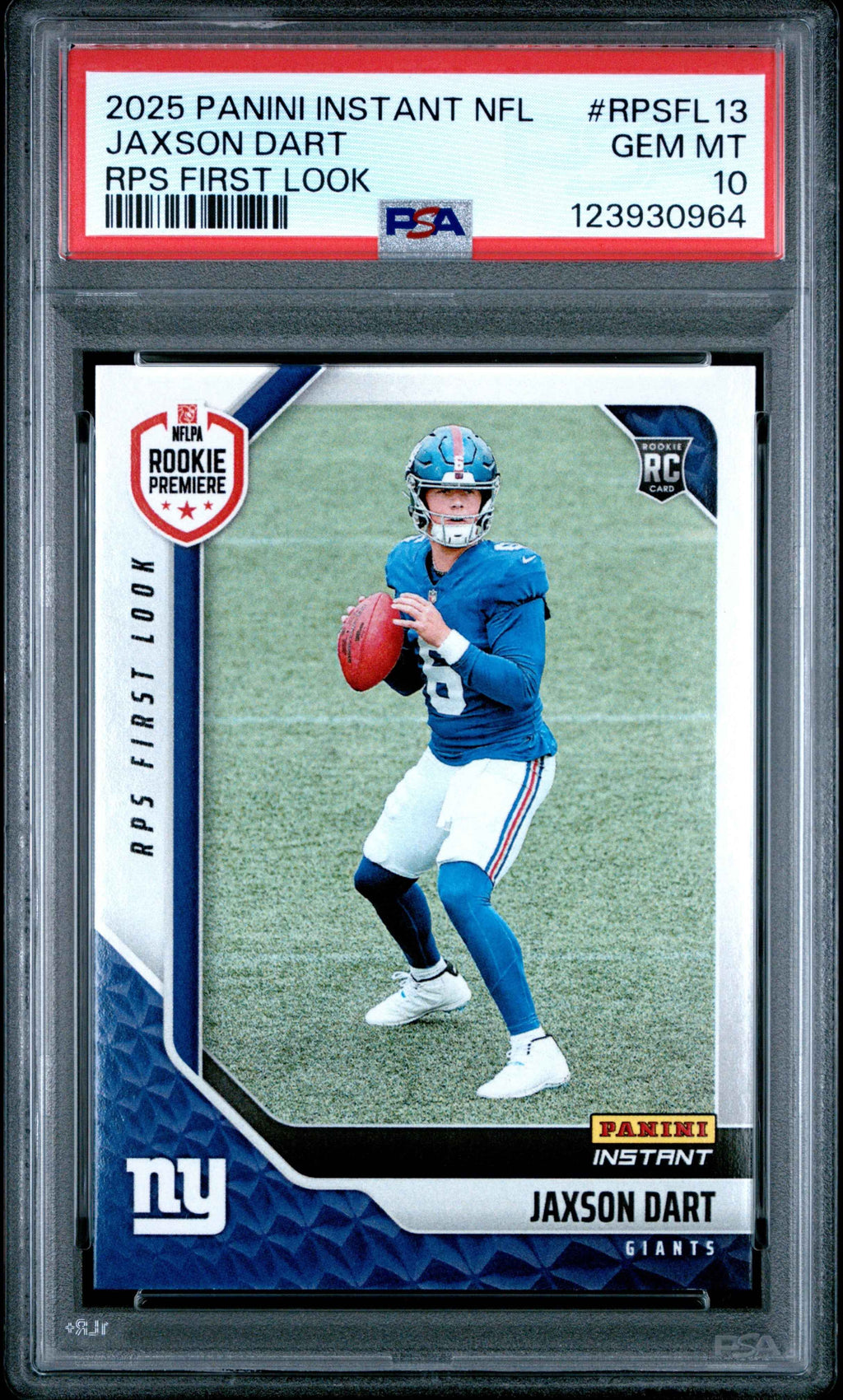 Graded 2025 Panini Instant Jaxson Dart #RPSFL13 RPS First Look Rookie RC Football Card PSA 10 Gem Mint
