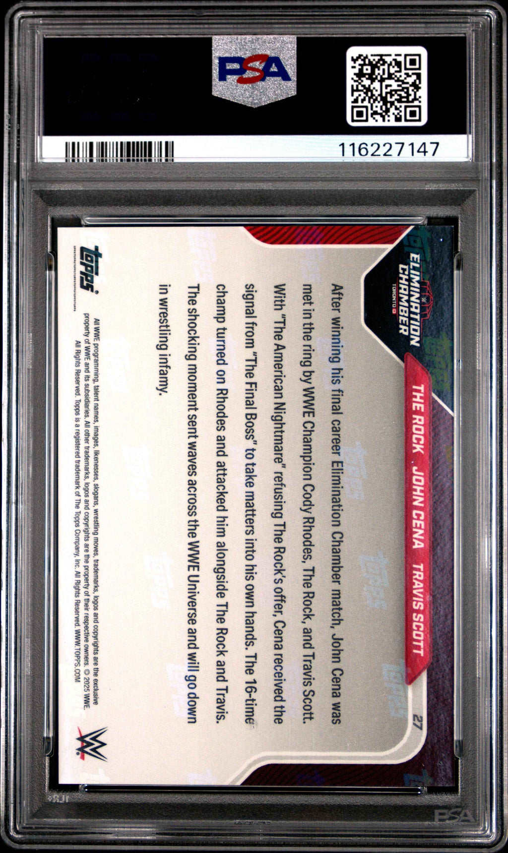 Graded 2025 Topps Now WWE The Rock/Cena/Scott #27 Wrestling Card PSA 10 Gem Mint