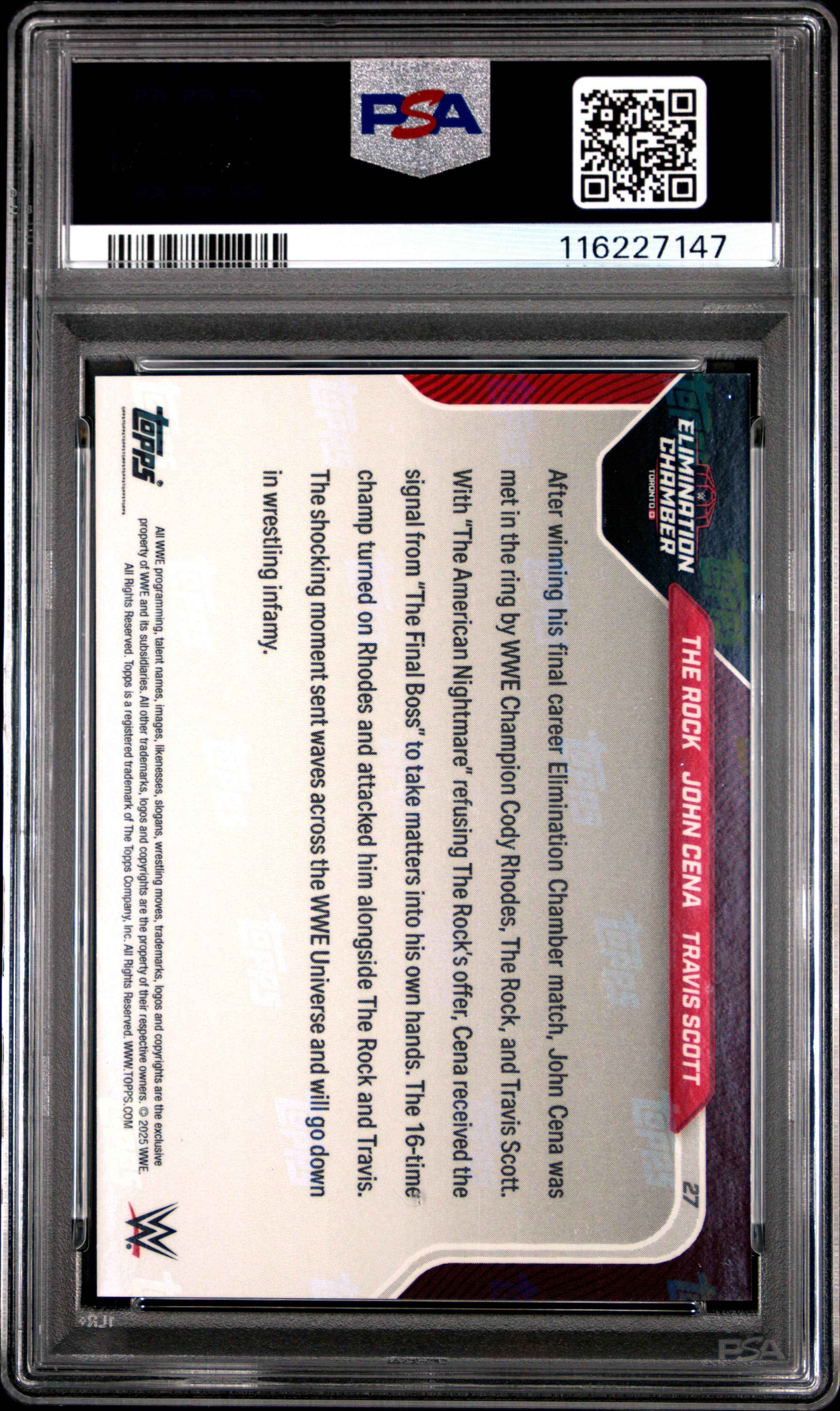 Graded 2025 Topps Now WWE The Rock/Cena/Scott #27 Wrestling Card PSA 10 Gem Mint