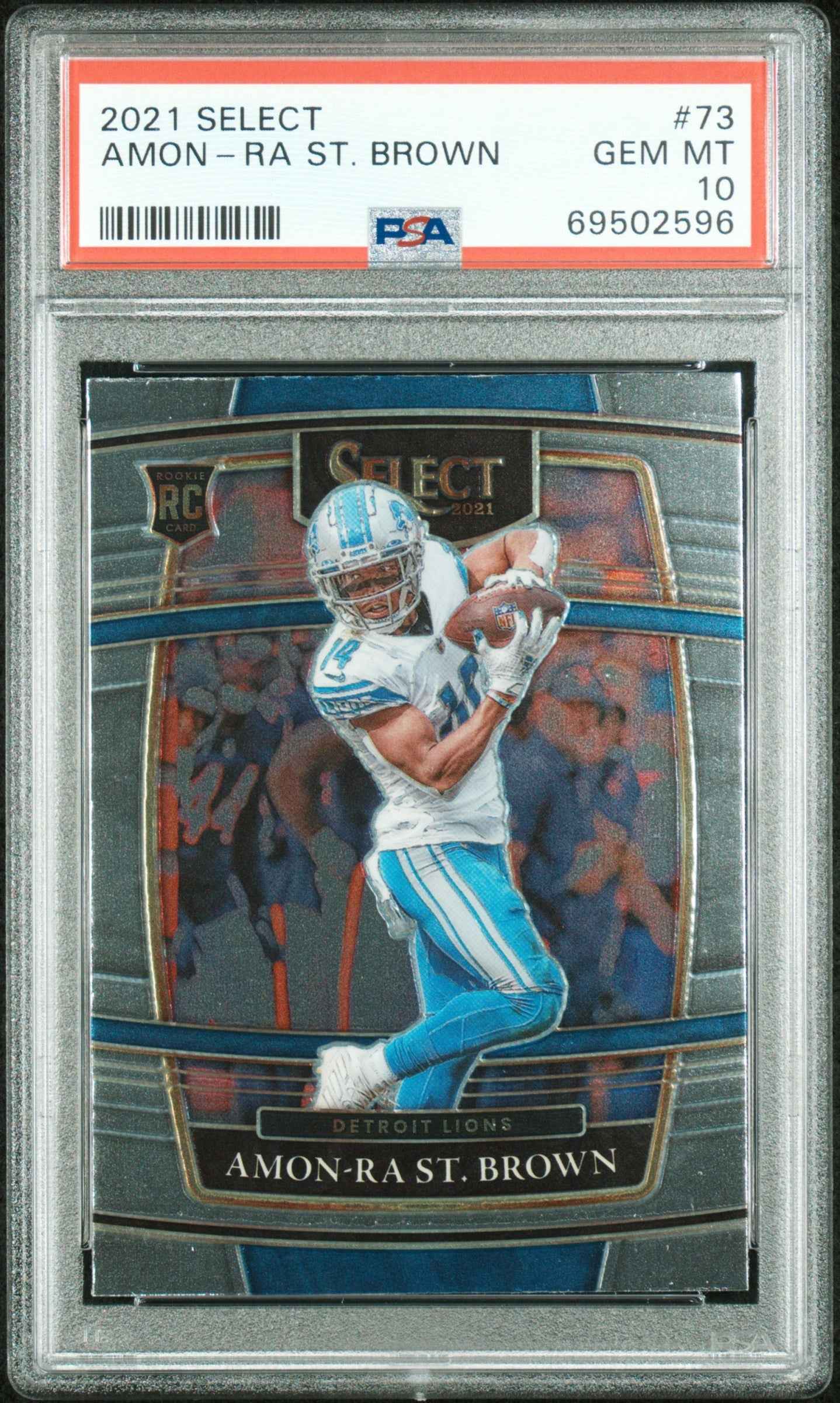 Graded 2021 Panini Select Amon-Ra St. Brown #73 Rookie RC Football Card PSA 10 Gem Mint