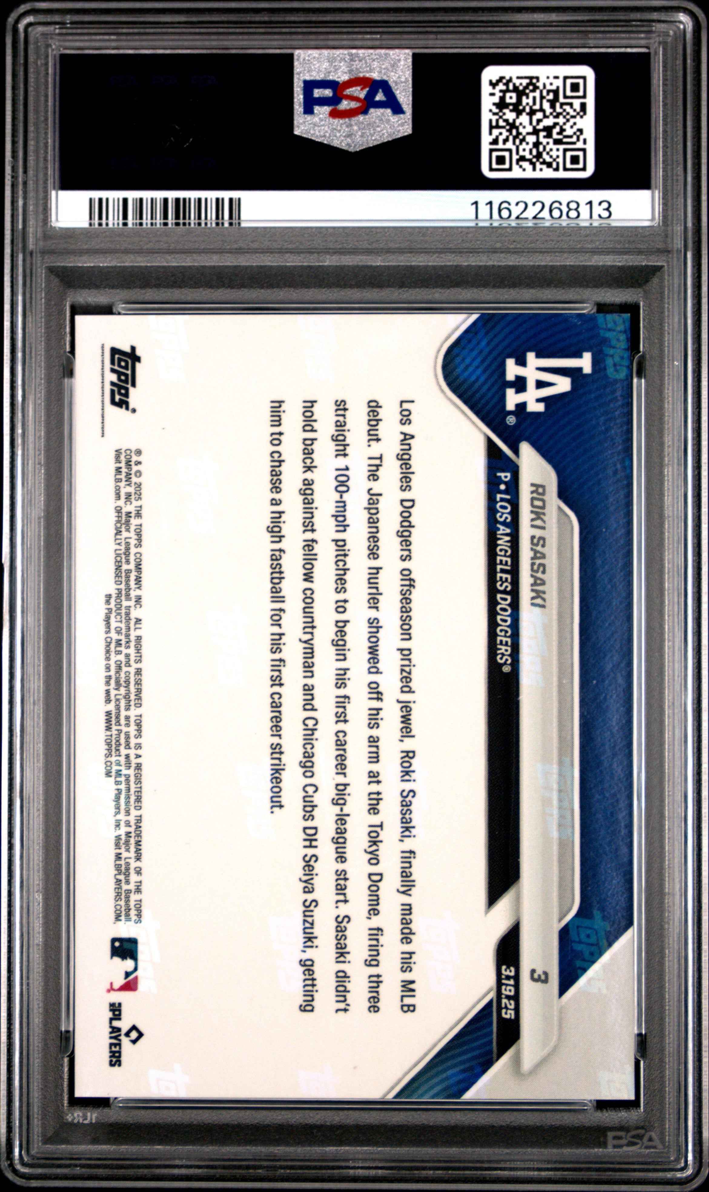 Graded 2025 Topps Now Roki Sasaki #3 Rookie RC Baseball Card PSA 8 Near Mint