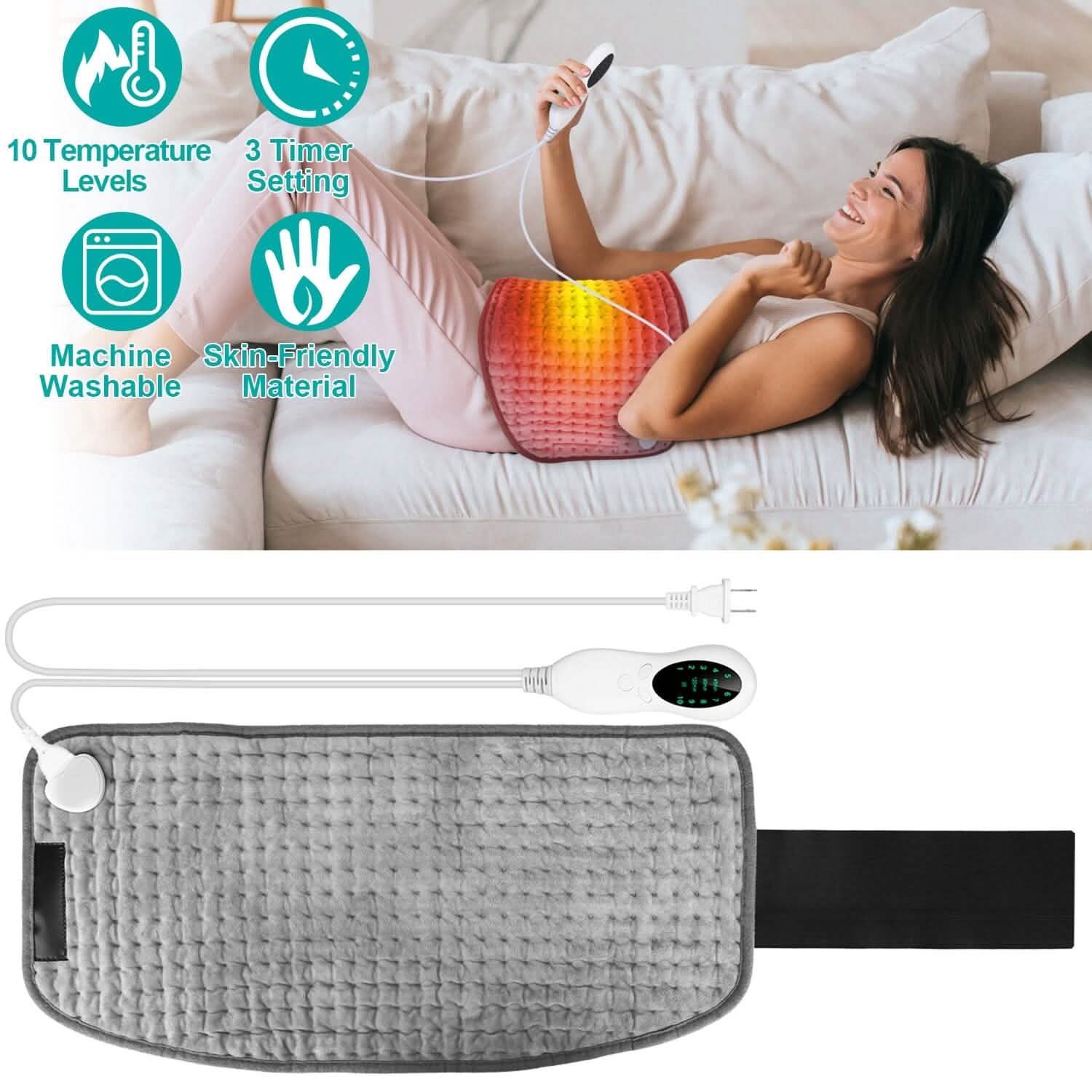 Electric Heating Pad for Back Abdomen Shoulder with 10 Adjustable Temperature Smart Timer Setting