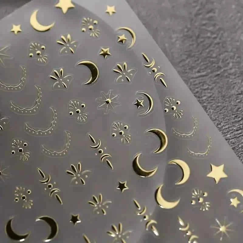 Embossed Three-dimensional Star and Moon Pattern Nail Stickers