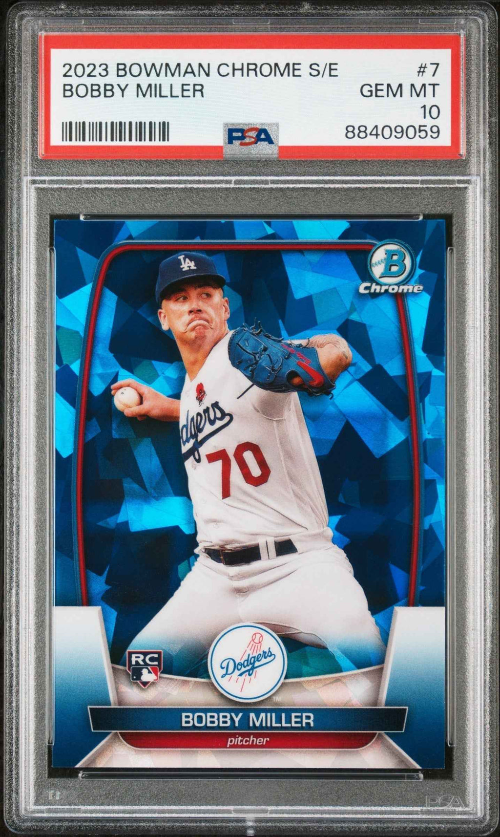 Graded 2023 Topps Bowman Chrome Sapphire Edition Bobby Miller #7 Rookie RC Baseball Card PSA 10 Gem Mint