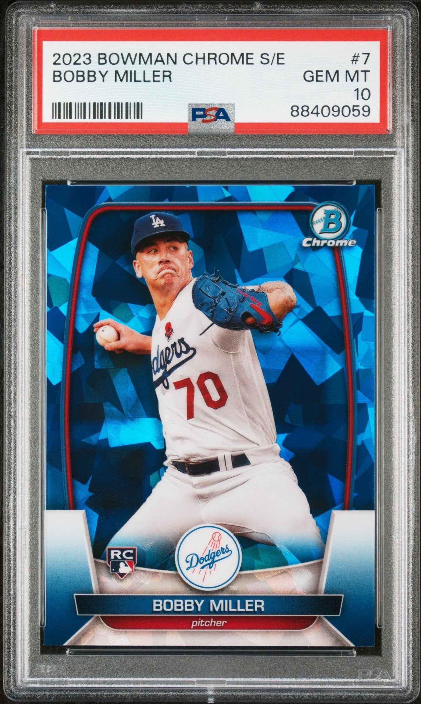 Graded 2023 Topps Bowman Chrome Sapphire Edition Bobby Miller #7 Rookie RC Baseball Card PSA 10 Gem Mint