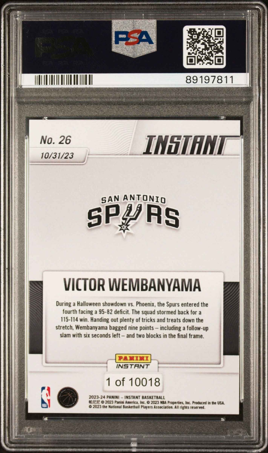 Graded 2023 Panini Instant Victor Wembanyama #26 Rookie RC Basketball Card PSA 8 Near Mint