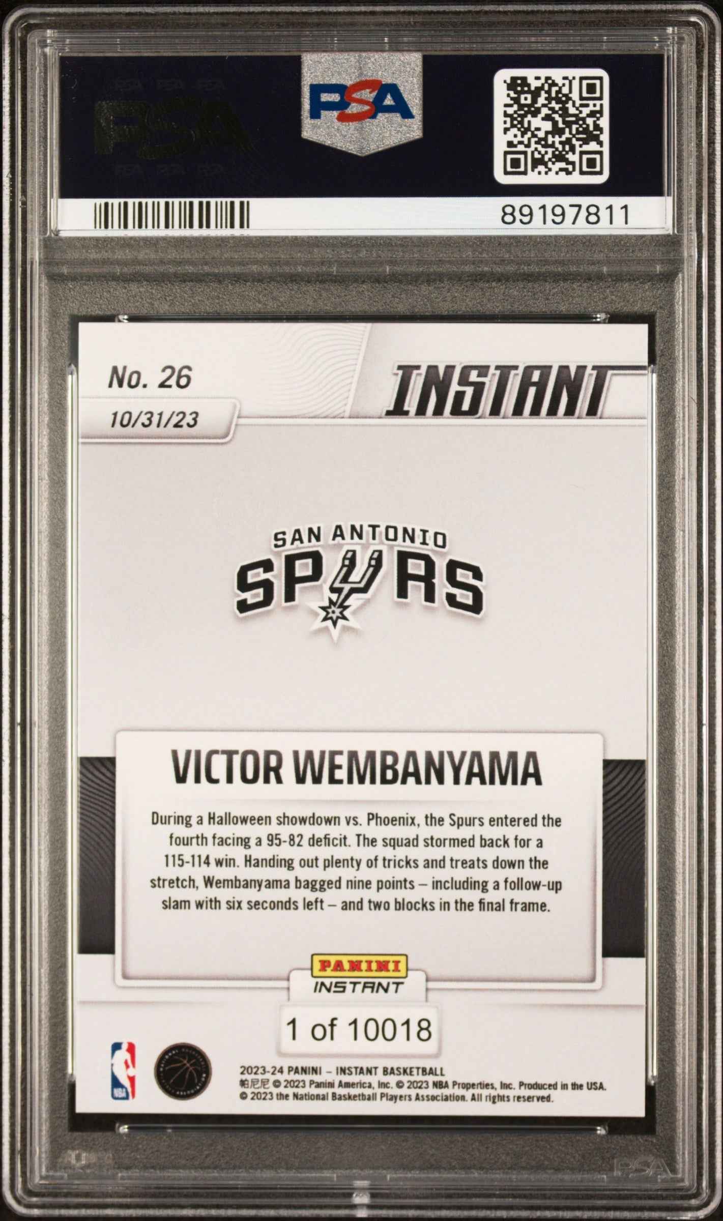Graded 2023 Panini Instant Victor Wembanyama #26 Rookie RC Basketball Card PSA 8 Near Mint