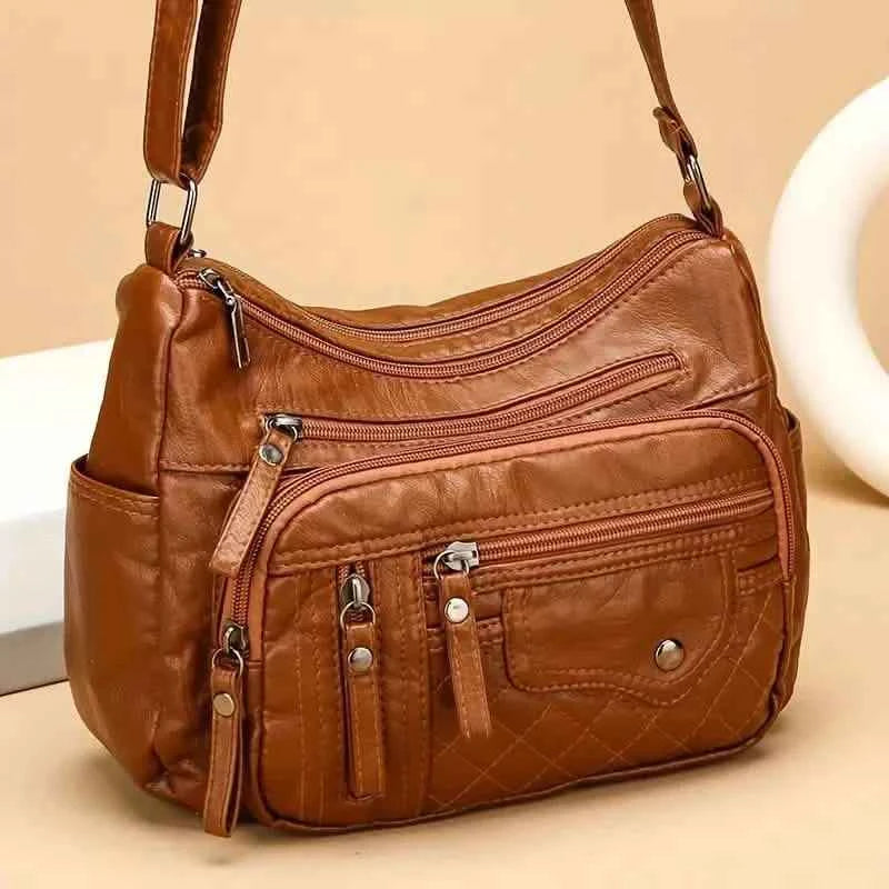 Fashion Multi Zipper Crossbody Bag, Soft Vegan Leather Shoulder Bag, Women's Multi Pockets Handbag Purse
