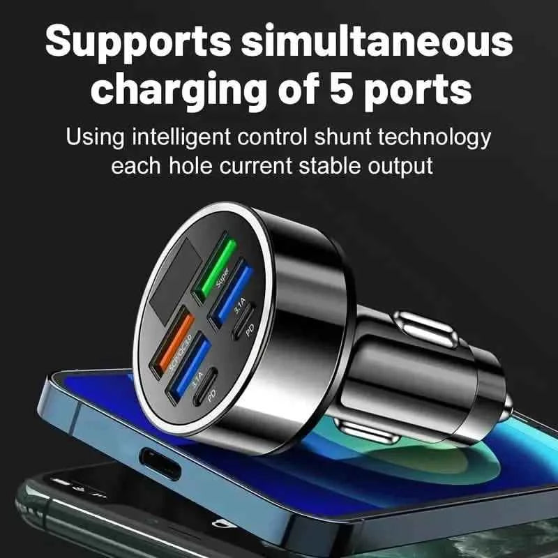 Fast Charging 6 Ports Car Charger Adapter with 4 USB + 2 Type-C 40W QC3.0