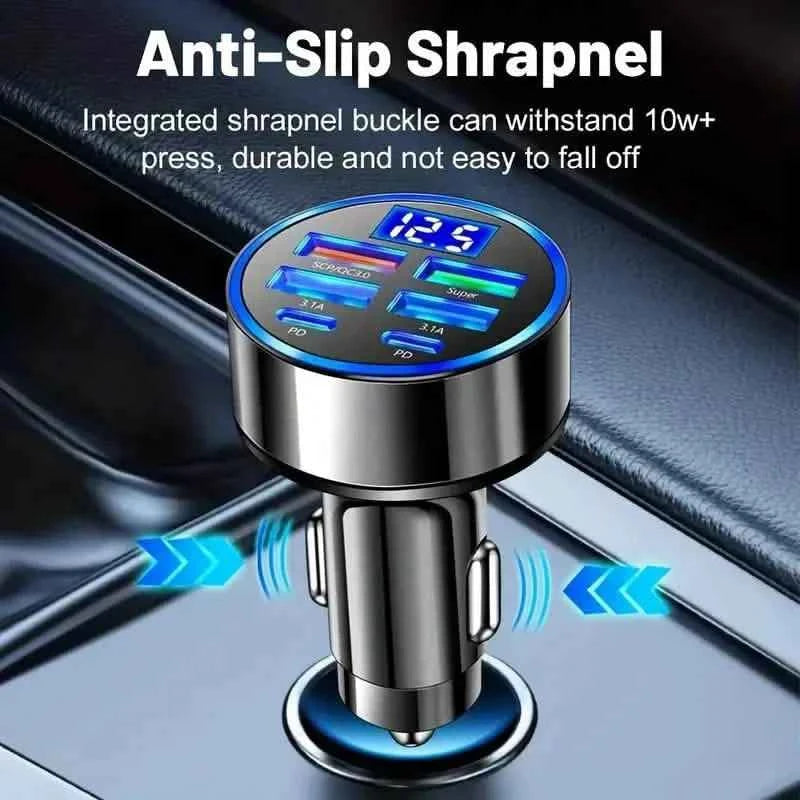 Fast Charging 6 Ports Car Charger Adapter with 4 USB + 2 Type-C 40W QC3.0