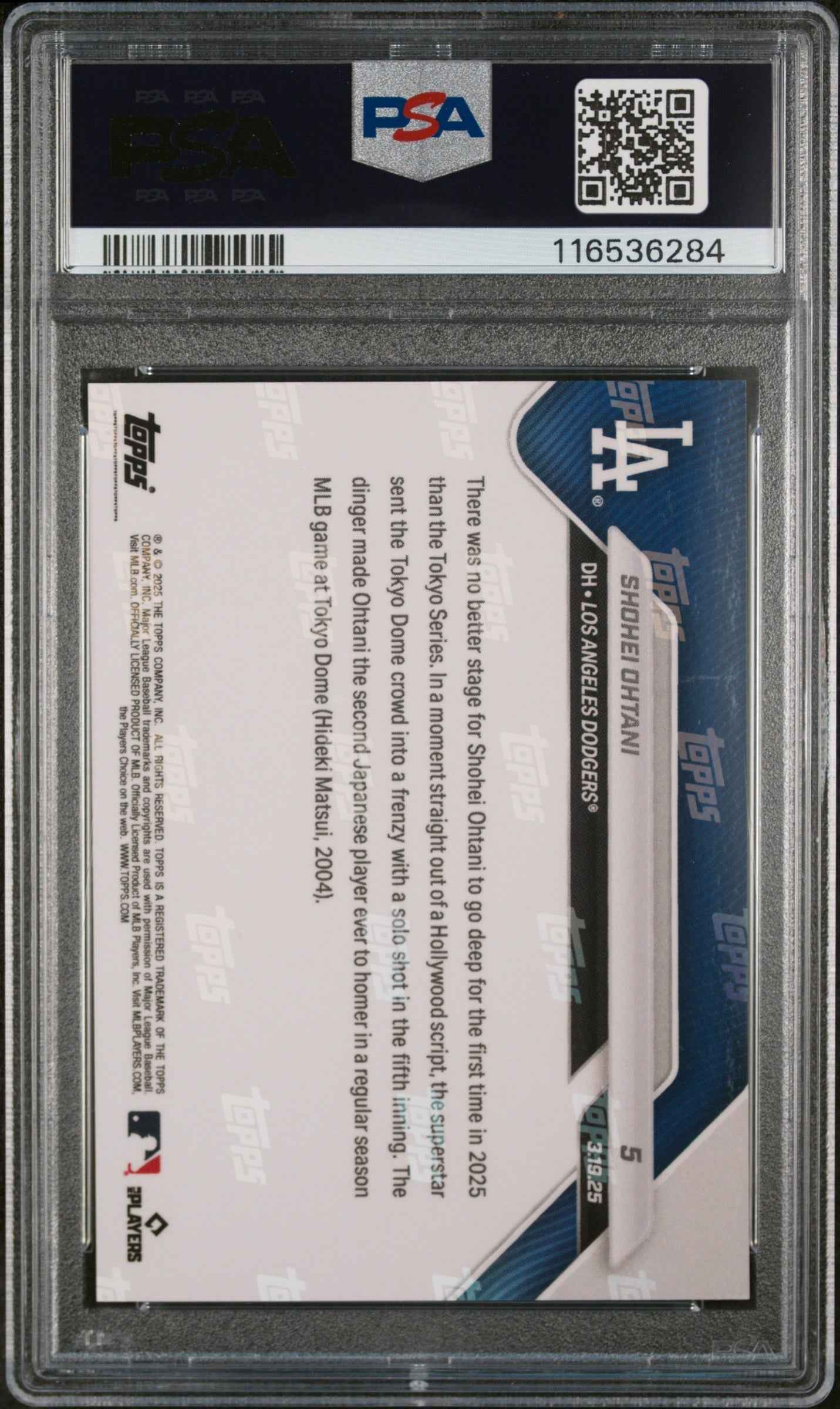 Graded 2025 Topps Now Shohei Ohtani #5 Reigning MVP Launches His 1st HR of 2025 Baseball Card PSA 10 Gem Mint