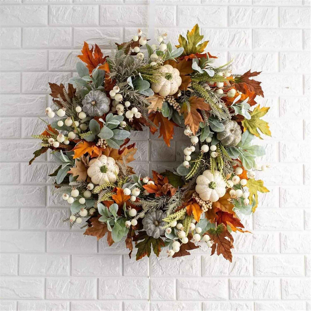 Front Door Autumn Pumpkin Maple Leaves Wreaths