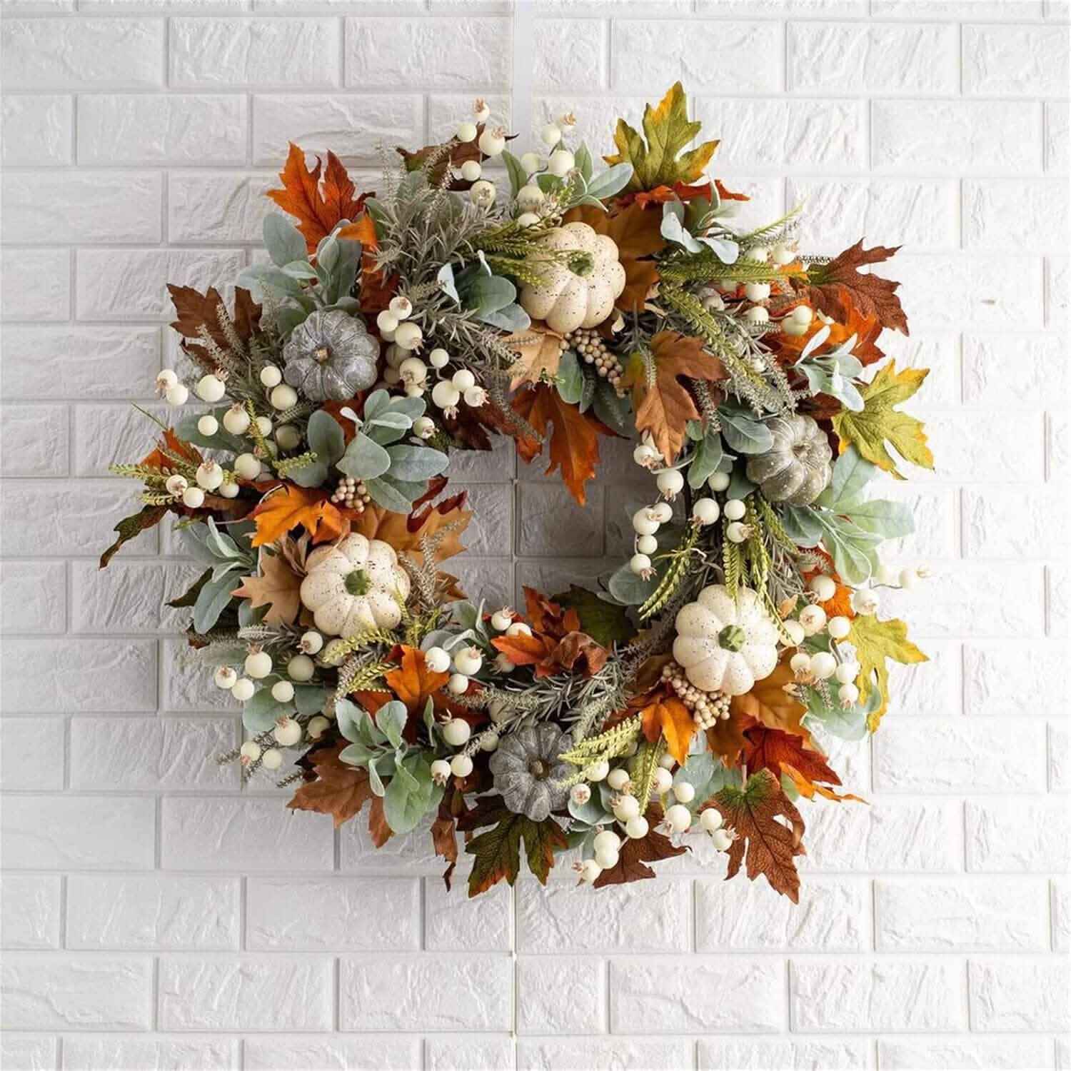 Front Door Autumn Pumpkin Maple Leaves Wreaths