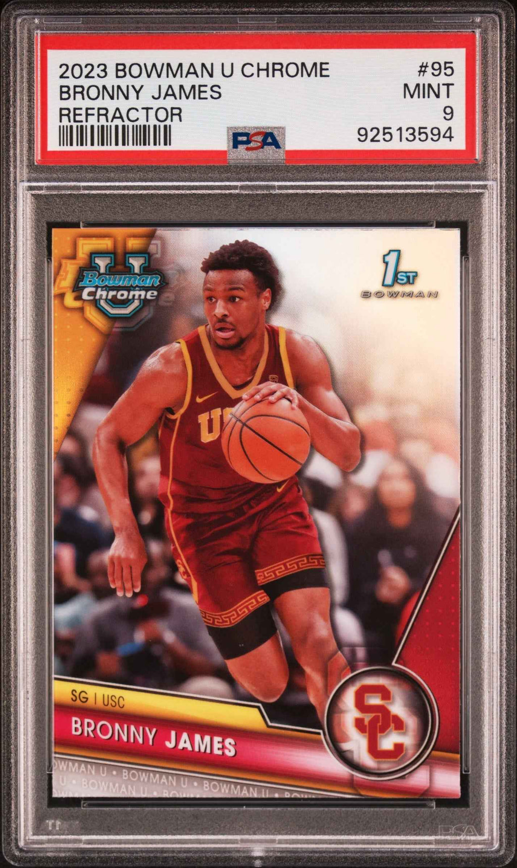 Graded 2023 Topps Bowman U Chrome Bronny James #95 Refractor Rookie RC Basketball Card PSA 9 Mint