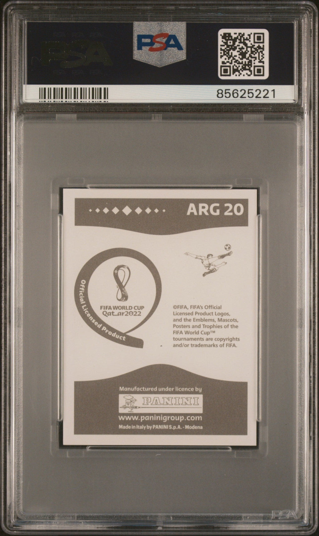 Graded 2022 Panini World Cup Lionel Messi #ARG20 Gray Back Soccer Sticker Card PSA 9 Mint
