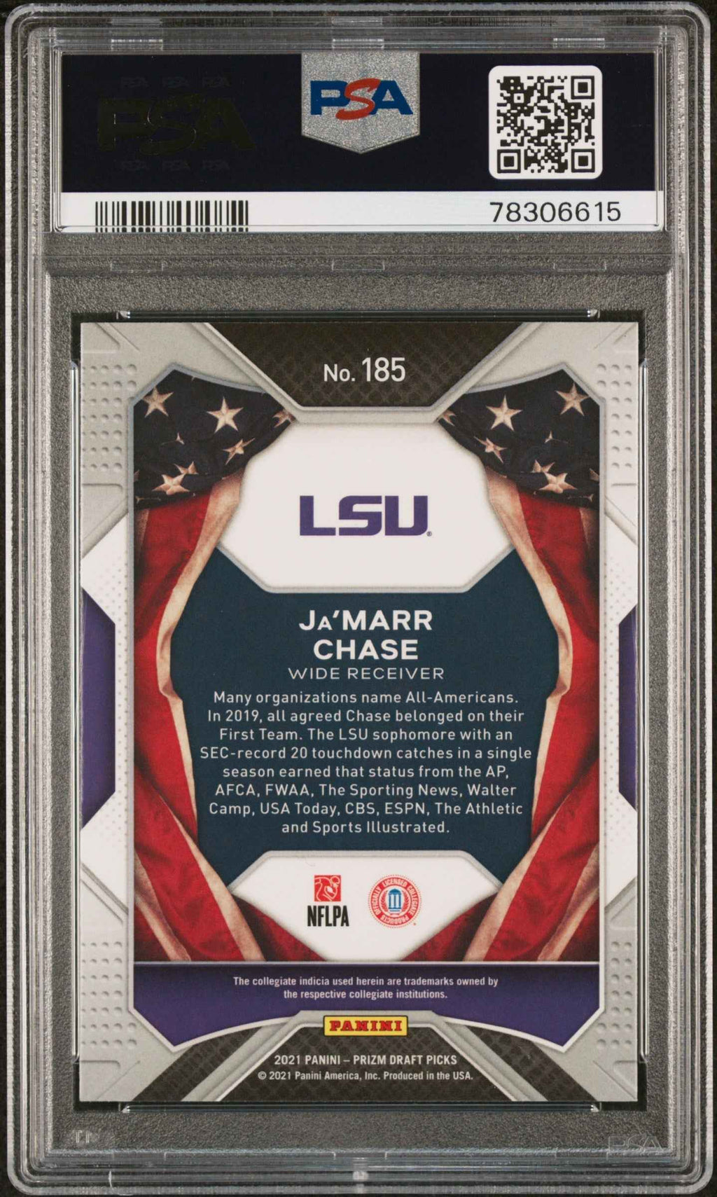 Graded 2021 Panini Prizm DP Ja'Marr Chase #185 Rookie RC Football Card PSA 10 Gem Mint