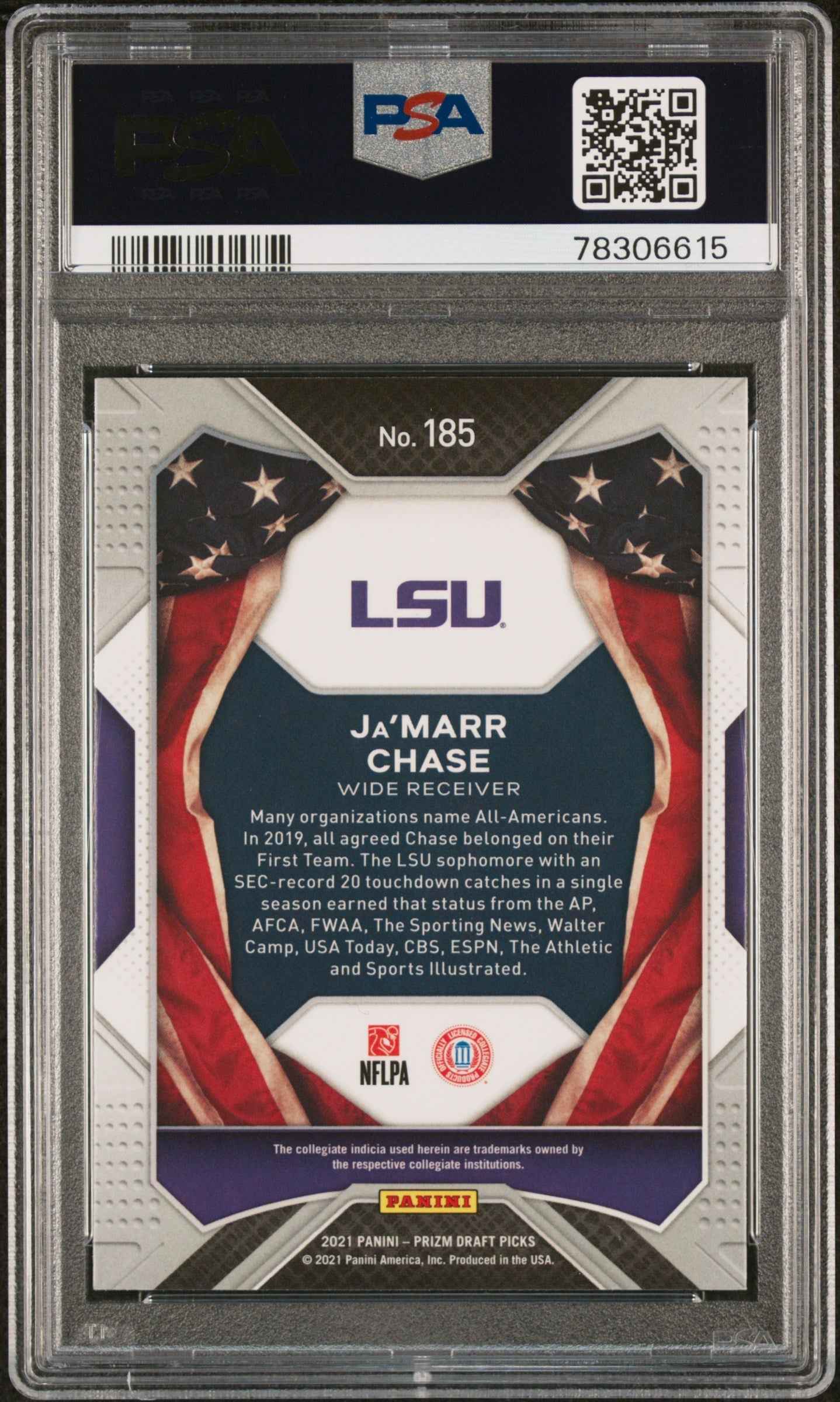 Graded 2021 Panini Prizm DP Ja'Marr Chase #185 Rookie RC Football Card PSA 10 Gem Mint