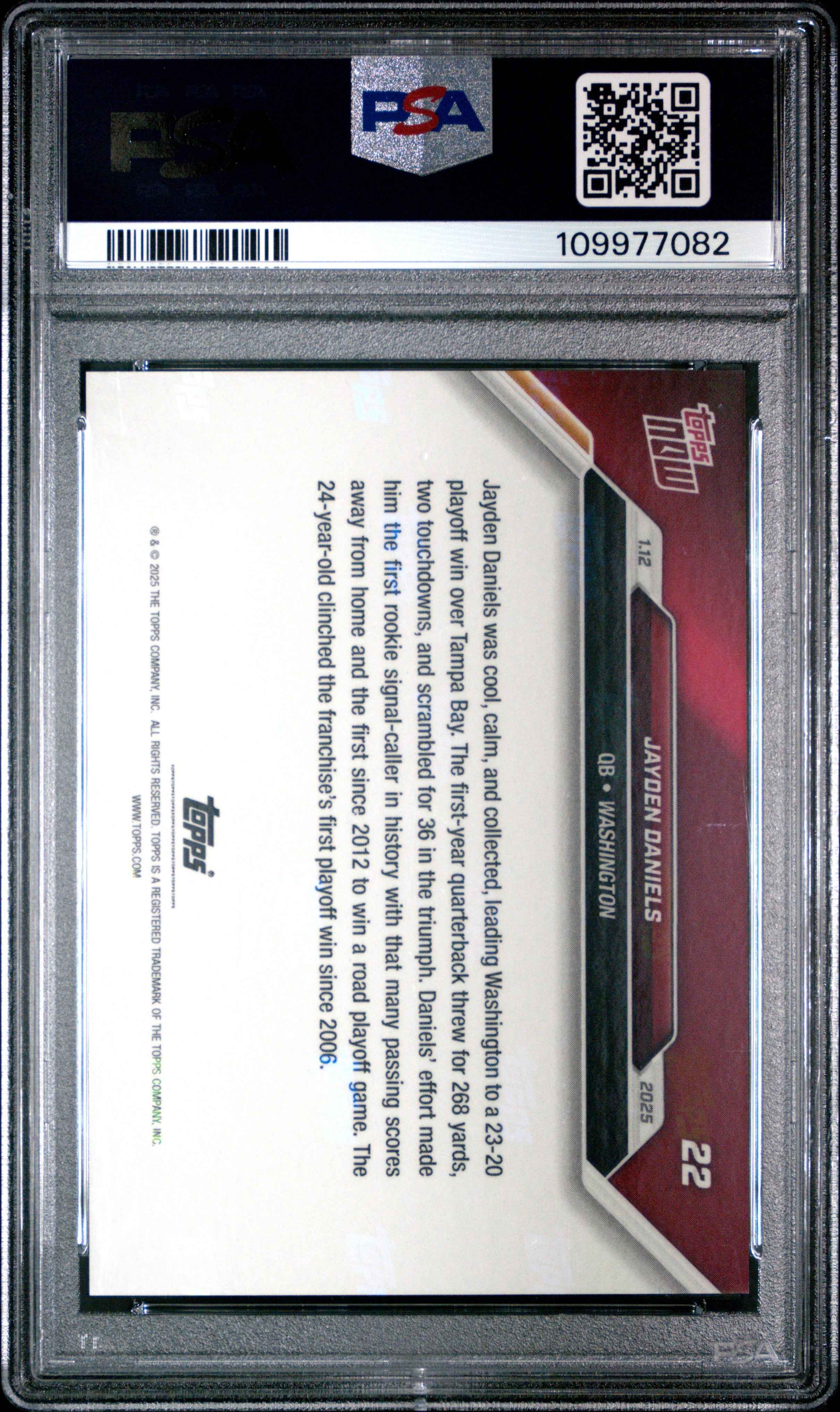 Graded 2024 Topps Now Jayden Daniels #22 Rookie RC Football Card PSA 8 Near Mint