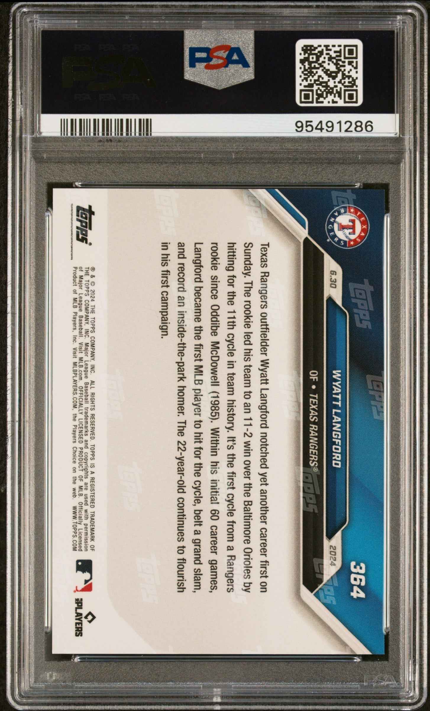 Graded 2024 Topps Now Wyatt Langford #364 Rookie RC Baseball Card PSA 10 Gem Mint