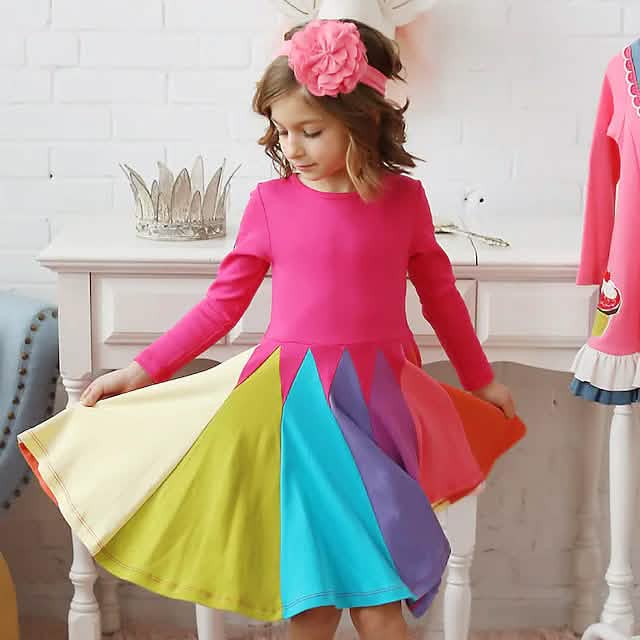 Girls' Rainbow Casual Dress