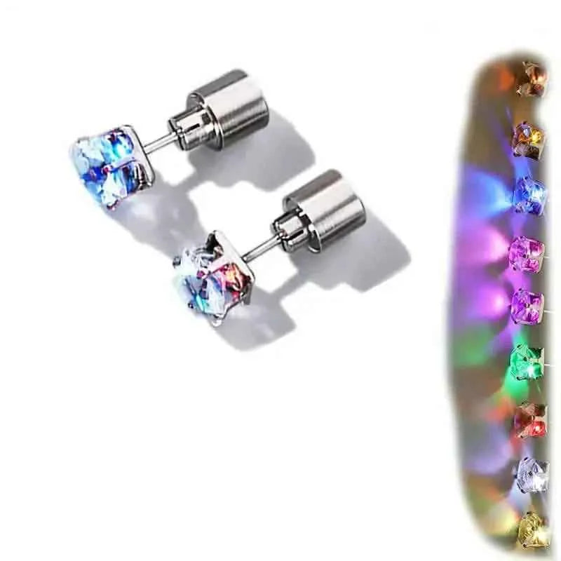 Glowing Rainbow LED Earrings: Color-Changing Ear Drop Pendants with Light-Up Crown Studs