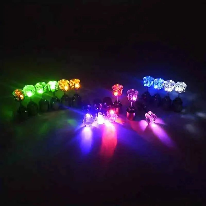 Glowing Rainbow LED Earrings: Color-Changing Ear Drop Pendants with Light-Up Crown Studs