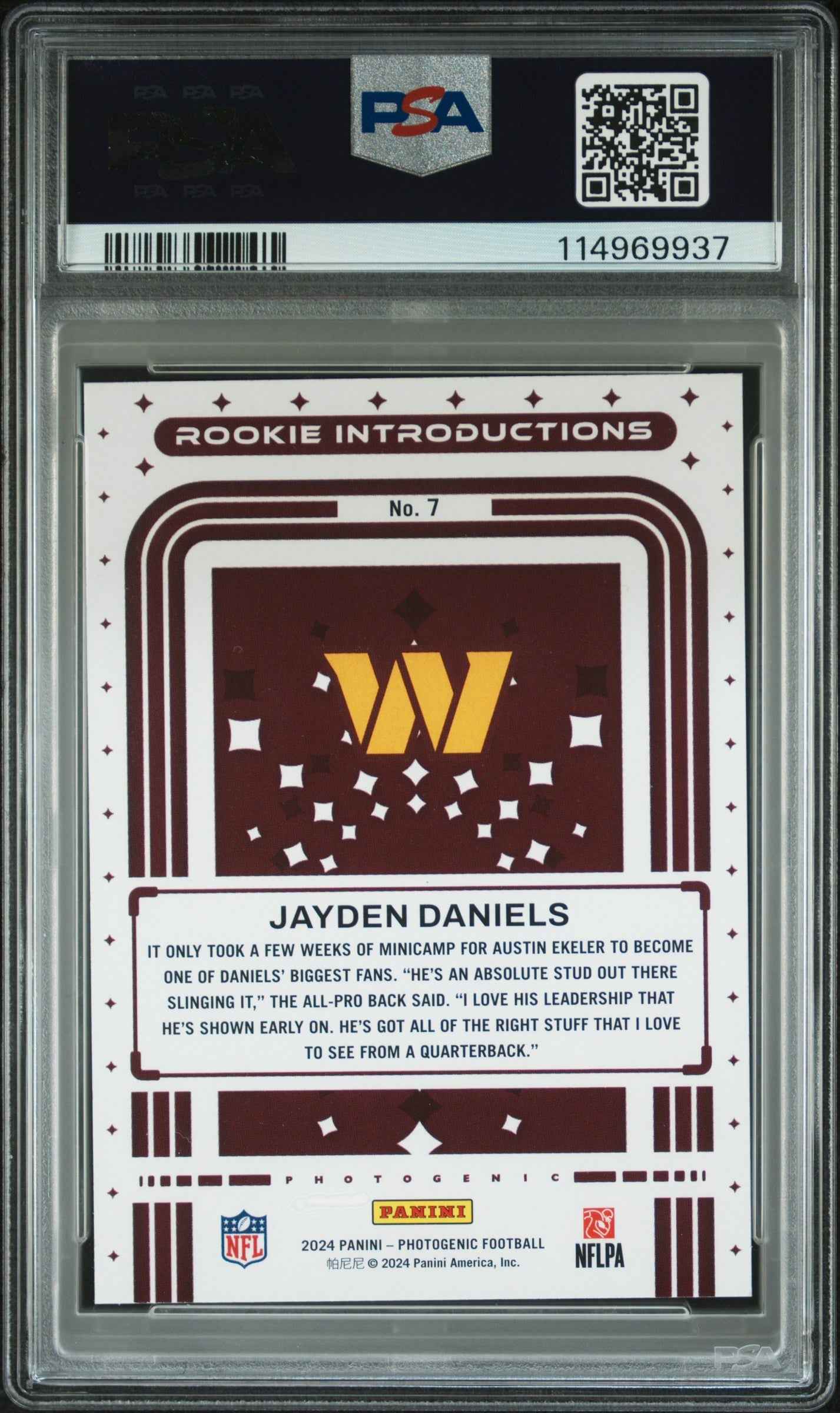 Graded 2024 Panini Photogentic Jayden Daniels #7 Rookie Introductions Rookie RC Football Card PSA 10 Gem Mint