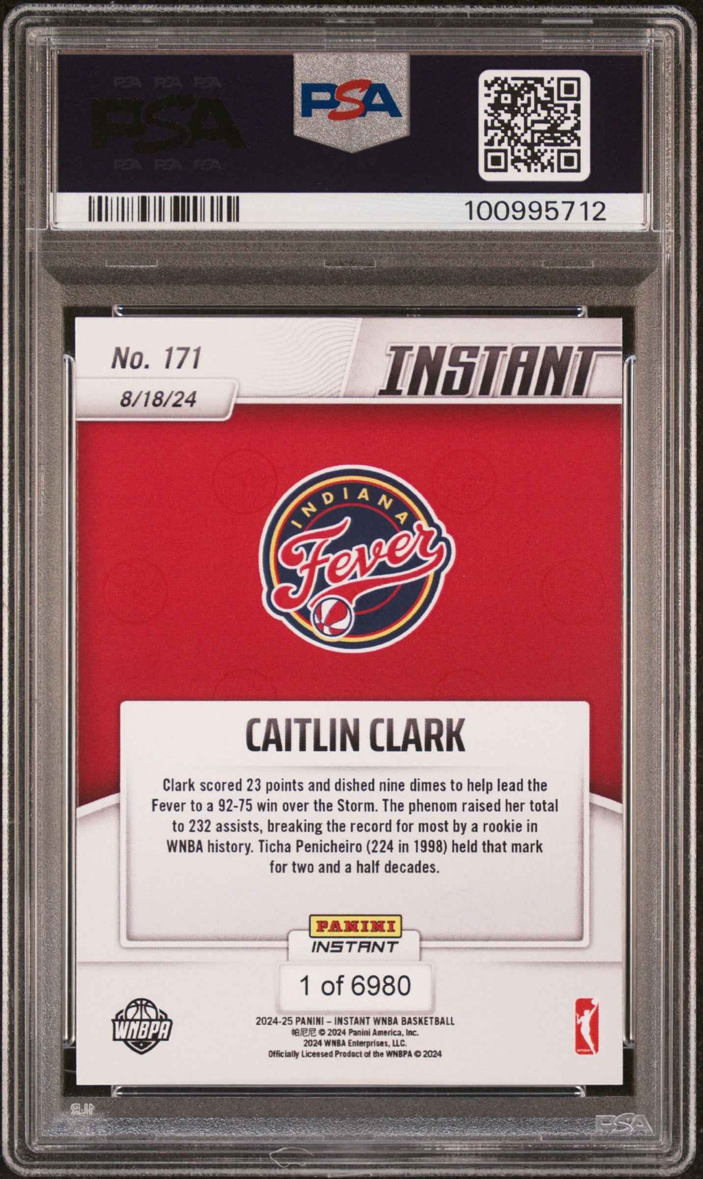 Graded 2024 Panini Instant WNBA Caitlin Clark #171 Rookie RC Basketball Card PSA 10 Gem Mint