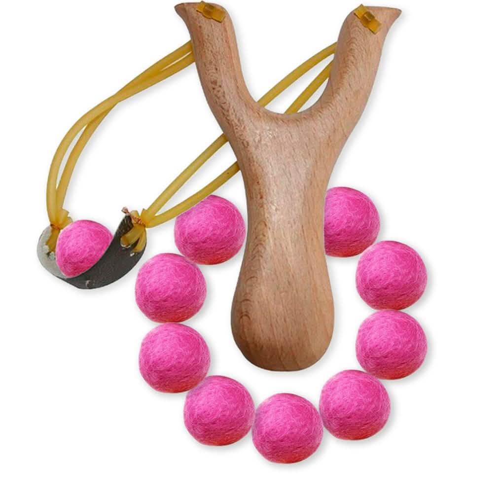 Handcrafted Wood Slingshot With Soft Felt Balls