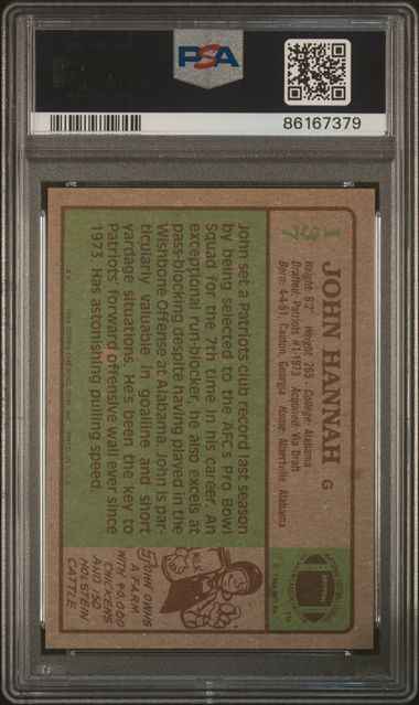 Graded 1984 Topps John Hannah #137 Football Card PSA 9 Mint