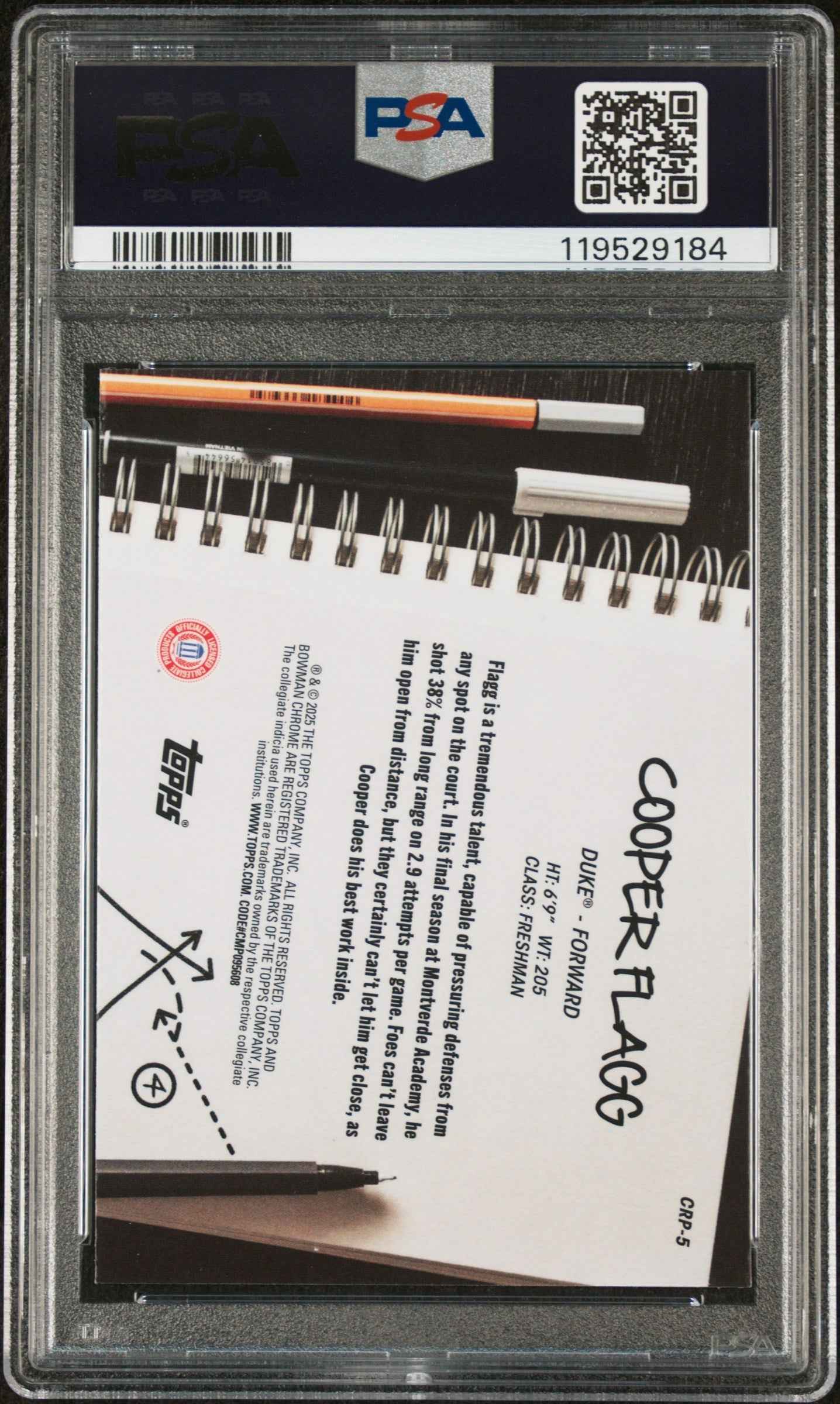 Graded 2024 Topps Bowman Chrome U Cooper Flagg #CRP5 College Rule Playbook Rookie RC Basketball Card PSA 10 Gem Mint