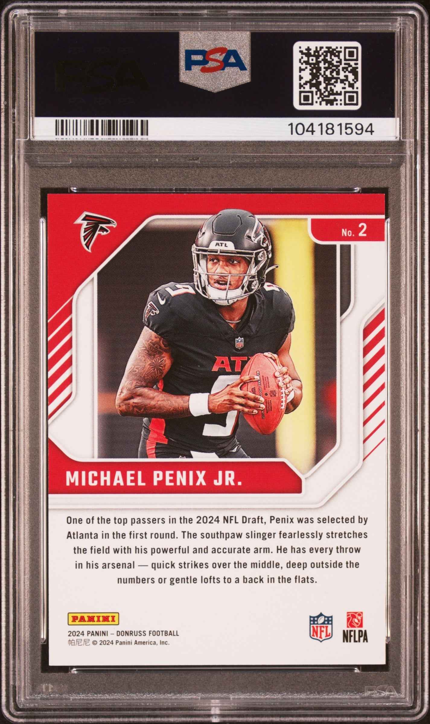 Graded 2024 Panini Donruss Michael Penix Jr #2 The Elite Series Rookies Rookie RC Football Card PSA 10 Gem Mint